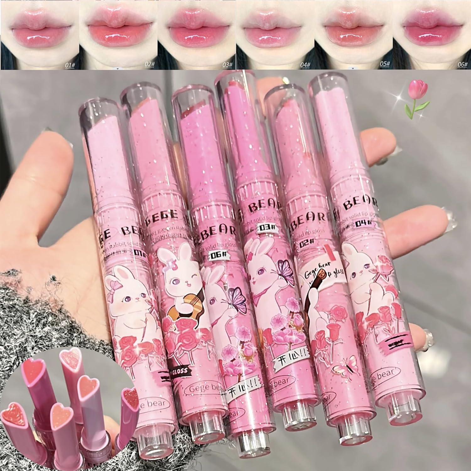 6 Colors Crystal Jelly Lipstick Set, Tinted Heart Shape Lip Balm, Mirror Moisturizing Lip Gloss, Waterproof Long-lasting Nourishing Lip Care Lip Tint Makeup