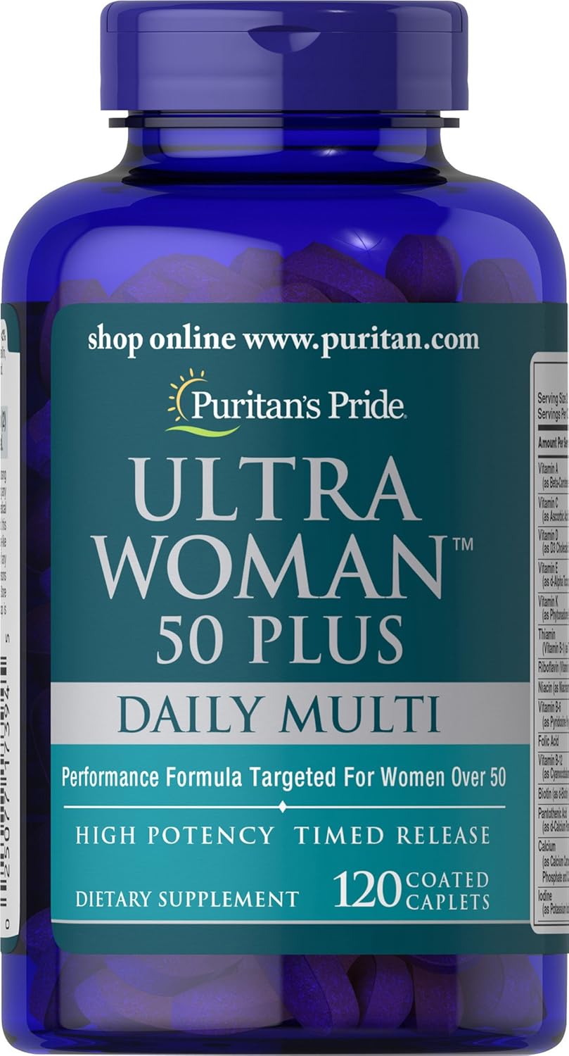 Puritan's Pride Ultra Woman 50 Plus High Potency Performance Time Release Daily Multivitamin with Zinc, Supplement to Support Healthy Aging and Cellular Energy Production, 2 Month Supply, 120 Count