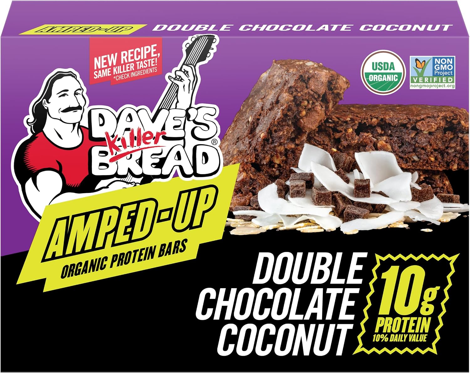 Dave's Killer Bread Double Chocolate Coconut Amped-Up Protein Bars 4 CT + 1 Branded Sticker Variety Pack