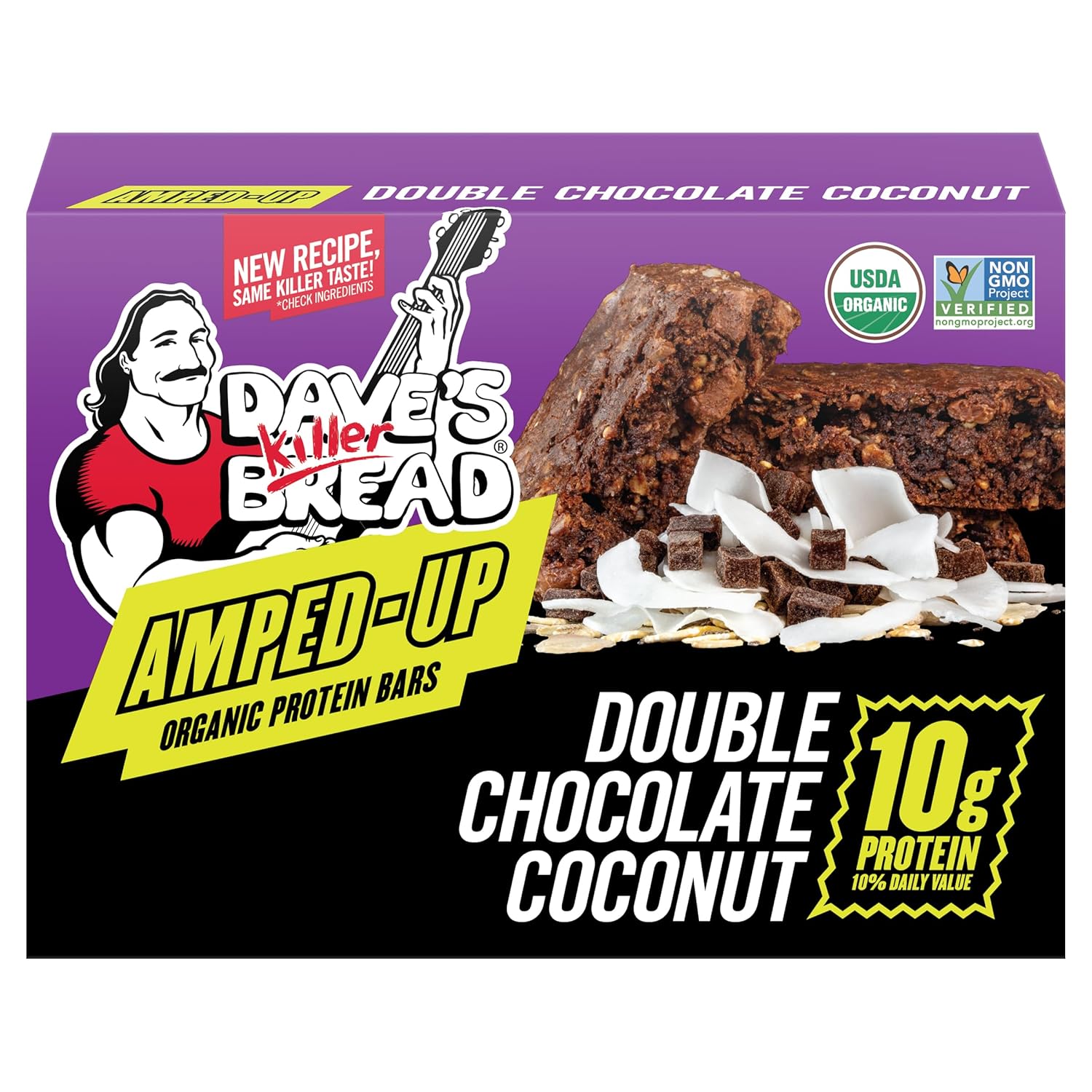 Dave's Killer Bread Amped-Up Double Chocolate Coconut Organic Protein Bars, 4 Count