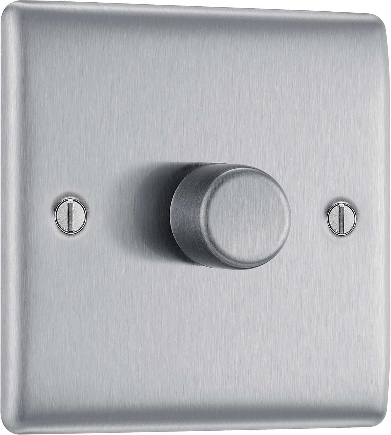 BG Electrical Intelligent Single Wall Dimmer Switch, 2 Way, Raised Profile, Round Edges, Nexus Metal, Brushed Steel, 200W, NBS81