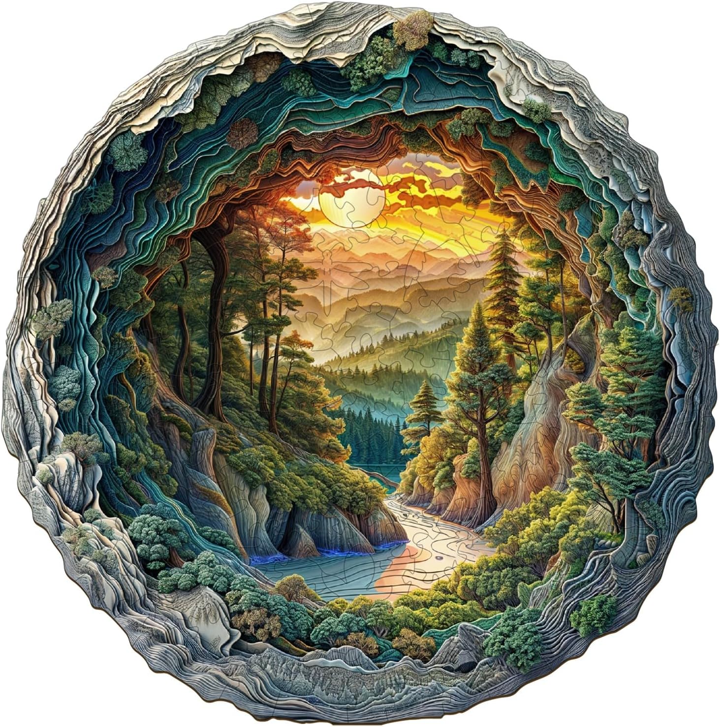 Wooden Puzzle for Adults-3D Vision Effect Cave Forest Wooden Puzzle Unique Shape Advanced Wooden Jigsaw Puzzle for Adult, Wood Puzzles,Challenge Wooden Jigsaw Puzzle (11.4 * 11.3in-200pcs)