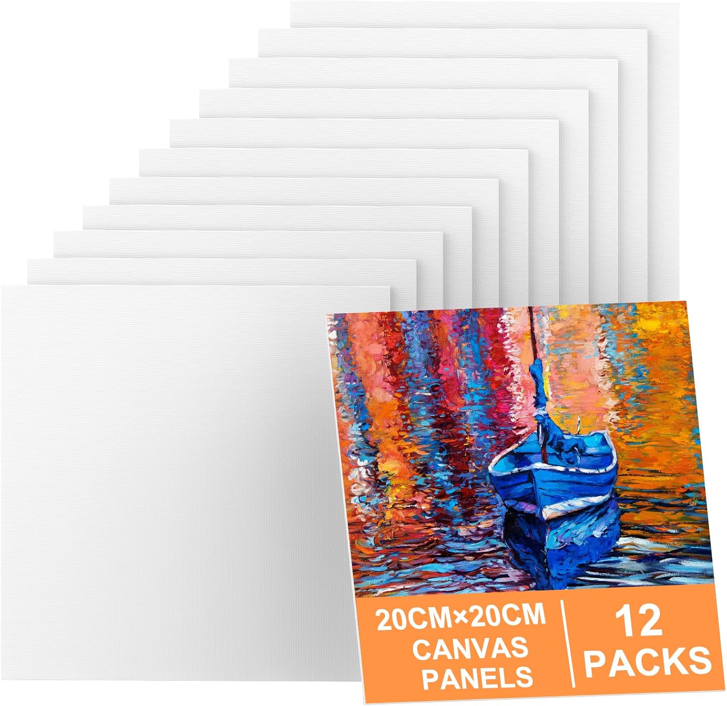 Koncci Canvas for Painting 20 x 20cm, 12 Packs Small Canvases for Painting Cotton Acid-Free for Acrylic & Oil Paint & Wet Water Art Media, Hobby Painters and Beginner