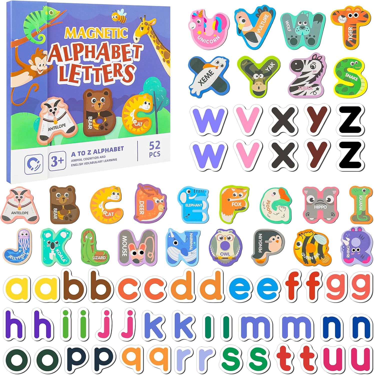 saerryor 78 Pcs Magnetic Letters Learning Board for Kids, Magnetic Uppercase & Lowercase Letters, fridge magnets for kids, Word Spelling, Travel Games, Educational Toys 3 4 5 6 Year Old