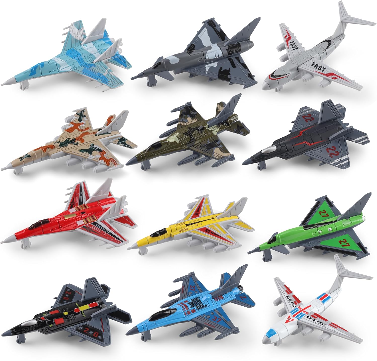 12-Pack Mini Fighter Jets Toy Set for Kids-Glide Military Airplanes, Perfect for Play, Party Favors, Gifts & Rewards