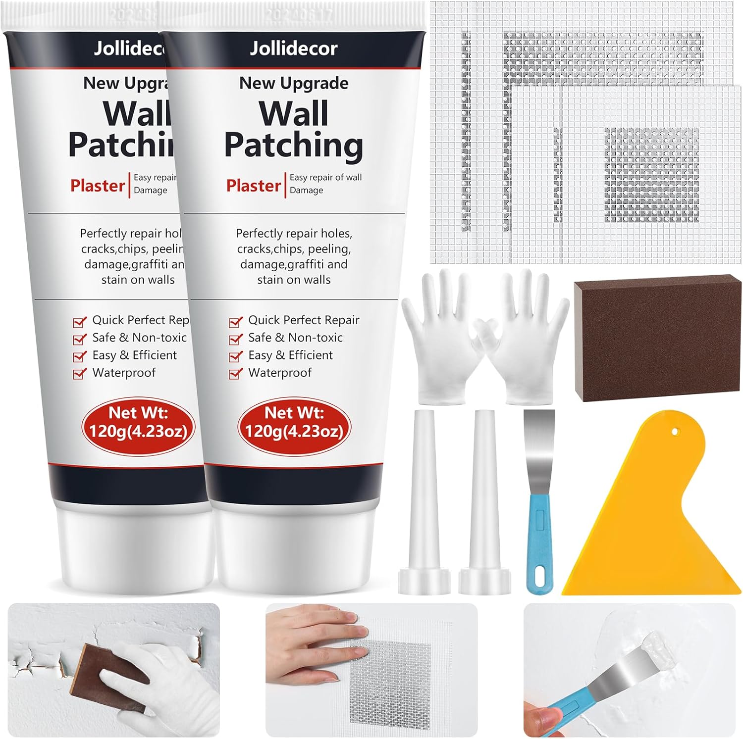 2 Pack Drywall Repair Kit, 240g Quick Drying Spackle Wall Repair with Scraper Wall Patch Repair to Fix Wall Surface Holes and Creak Damage Wall Mending Agent for Home Wall Plaster Wall Repair