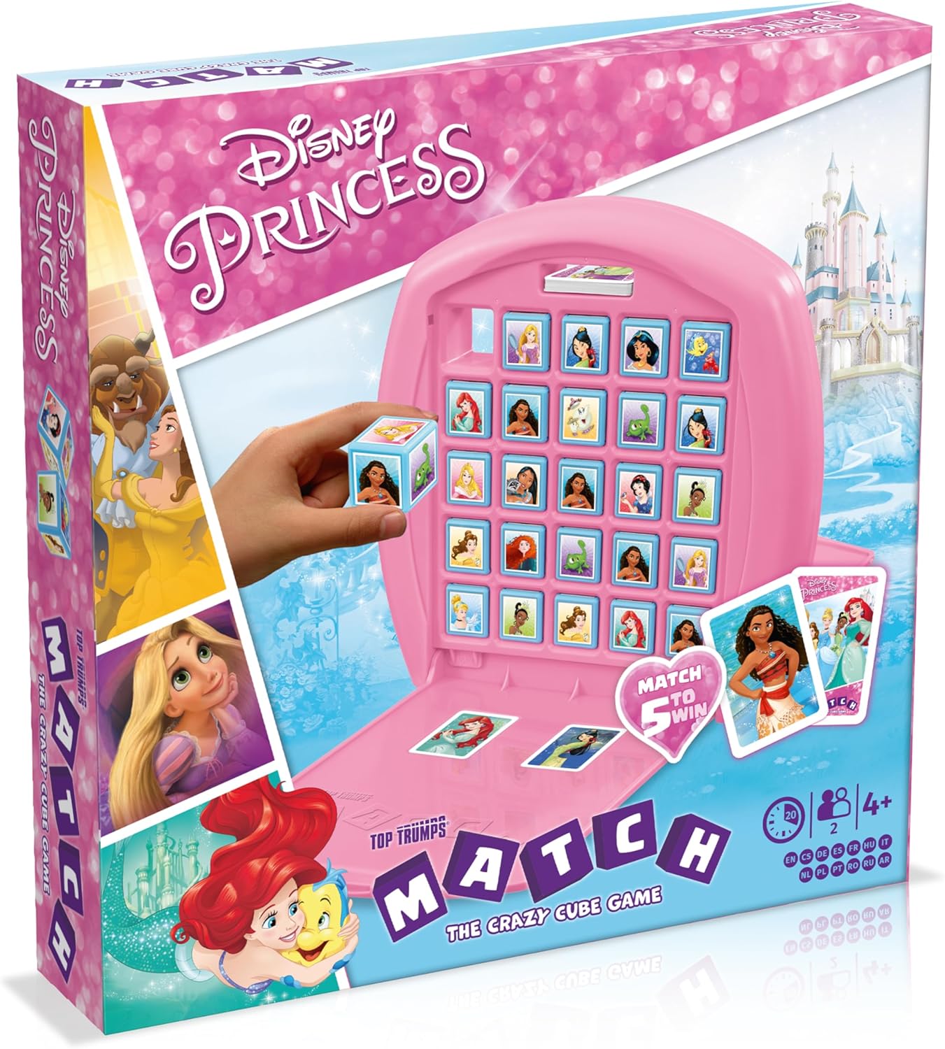 Winning Moves Top Trumps Match Disney Princess Board Game Multilingual, Play with Cinderella, Snow White and Merida, 2 player family travel game for ages 4+, gift for kids
