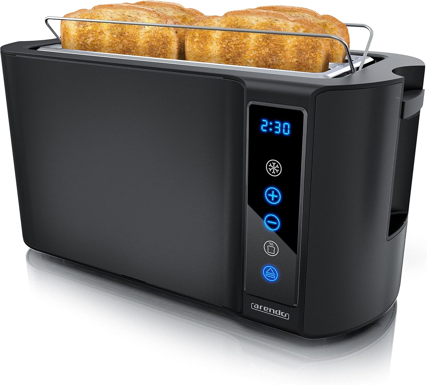 Arendo - 4 Slice Long Slot Toaster - Touch Panel - Remaining Time Display - Double Wall Housing – with Warming Rack – 7 Browning Settings – Auto Bread Centring – Reheat Refrost Cancel Function