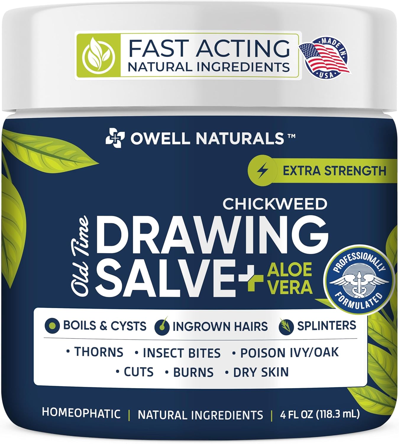 OWELL Naturals Chickweed Salve 4 oz- Drawing Salve with Aloe Vera for Boil & Cyst, Poison Ivy/Oak, Skin Disorder, Irritations, Burns, Minor Cuts, Dry Skin, Itching