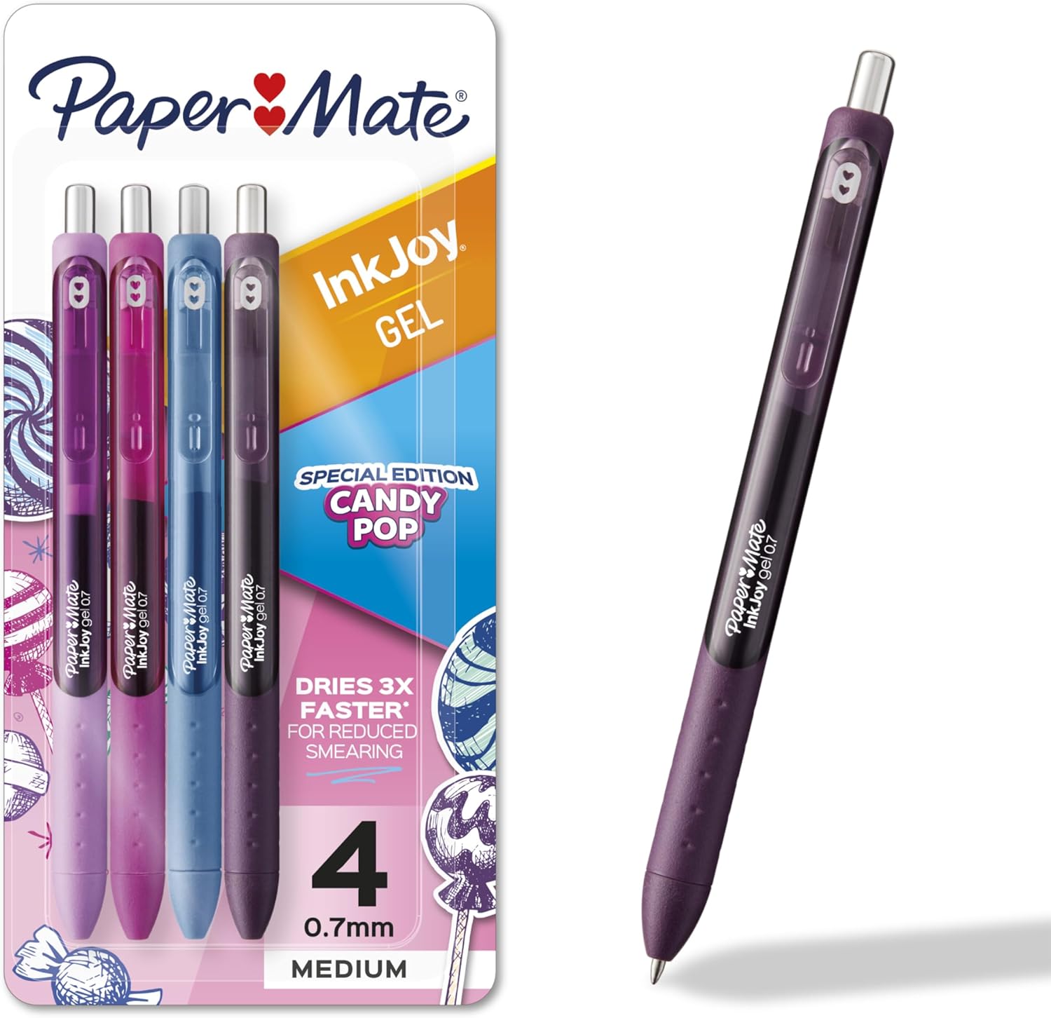 Paper Mate InkJoy Gel Pens Candy Pop Colors Medium (0.7mm) Point Retractable 4 Count