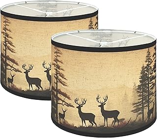 Lamp shades Set of 2, Medium Fabric Lampshades for Table Lamps, Floor Lamps, 11.6" Top x 12.6" Bottom x 9.8" High (Beige with deers) Hand Crafted Replacement Lampshades,Lamp Shade Harp Holder Included