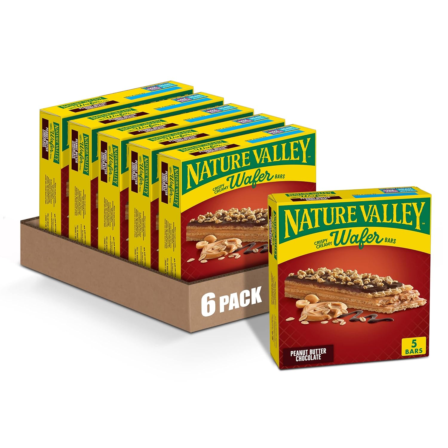 Nature Valley Wafer Bars, Peanut Butter Chocolate, 5 Bars, 6.5 OZ (Pack of 6)