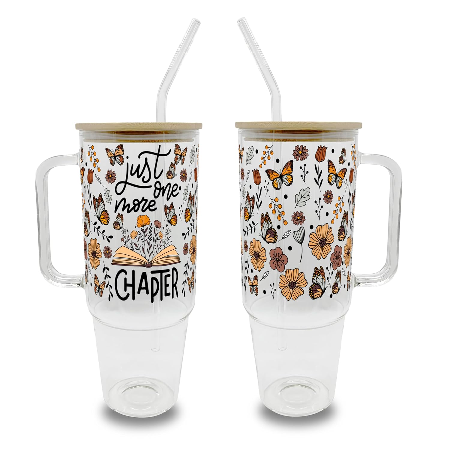 Sip Sip Hooray Just One More Chapter 40oz Glass Tumbler with Lid and Straw Book Lover Gift Aesthetic Iced Coffee Cup Large Handmade Reader Drinkware for Booktok and Readers