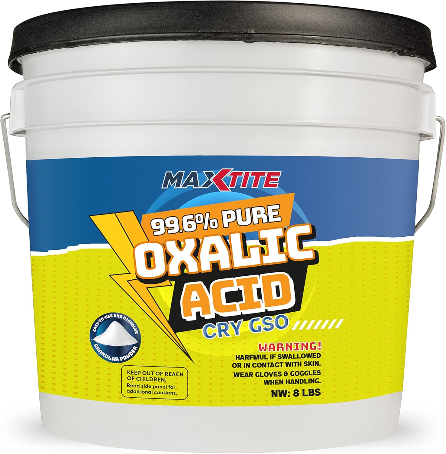 Oxalic Acid (8 lbs) 99.6% Pure - Metal & Wood Cleaning and Bleaching, Rust Removal (C2H2O4) - HDPE Container w/Resealable Child Resistant Cap