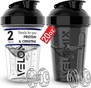 -2 Pack- 20 oz Protein Shaker Bottles for Protein Mixes - 2x Wire Whisk | Leak Proof Shaker Cups for Protein Shakes and Pre Workout | Protein Shaker Bottle Pack | Protein Mixer Cup