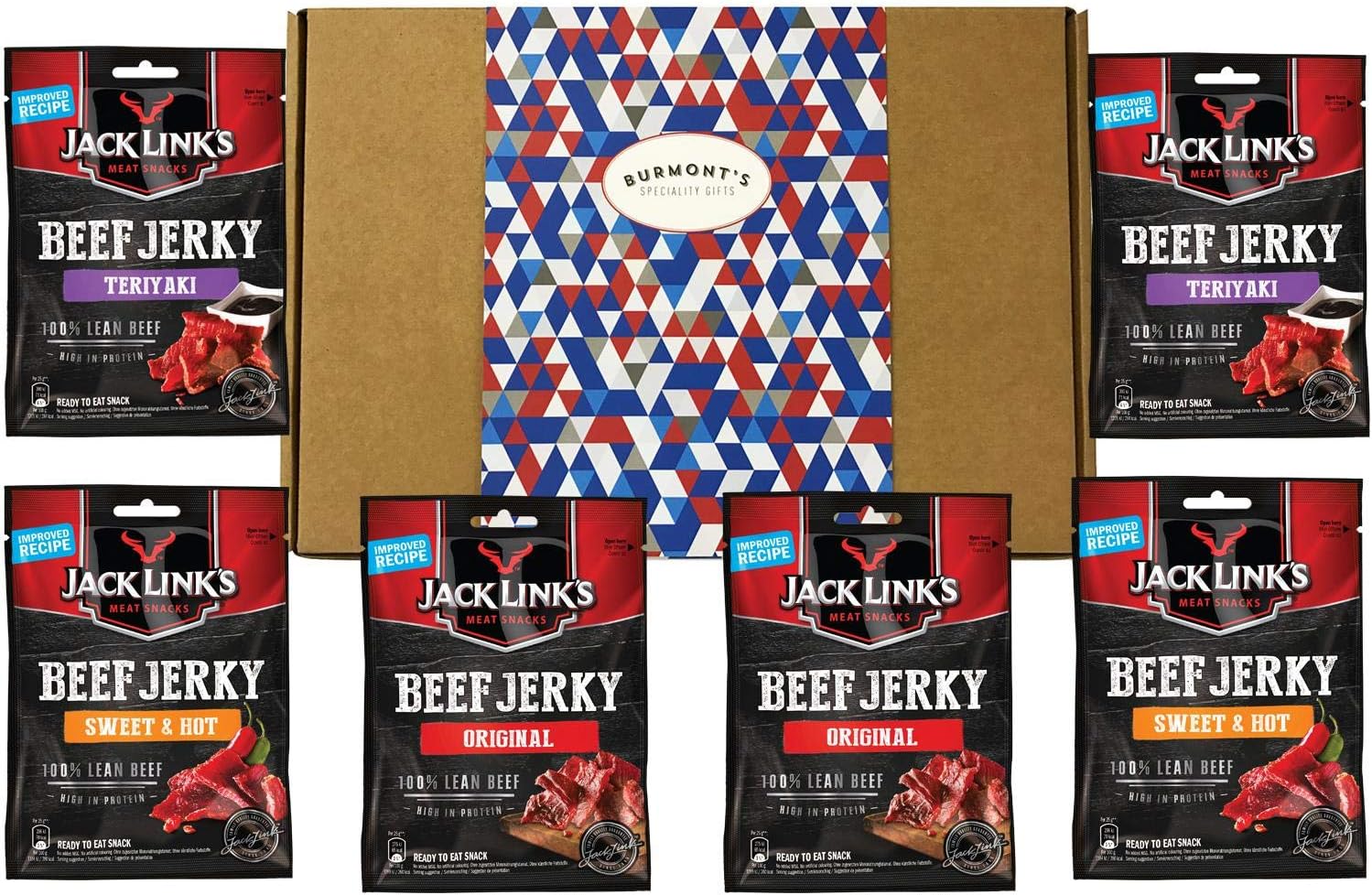 Jack Link's Beef Jerky Six Pack Selection Gift Box - Original, Sweet and Hot & Teriyaki - Hamper Exclusive To Burmont's