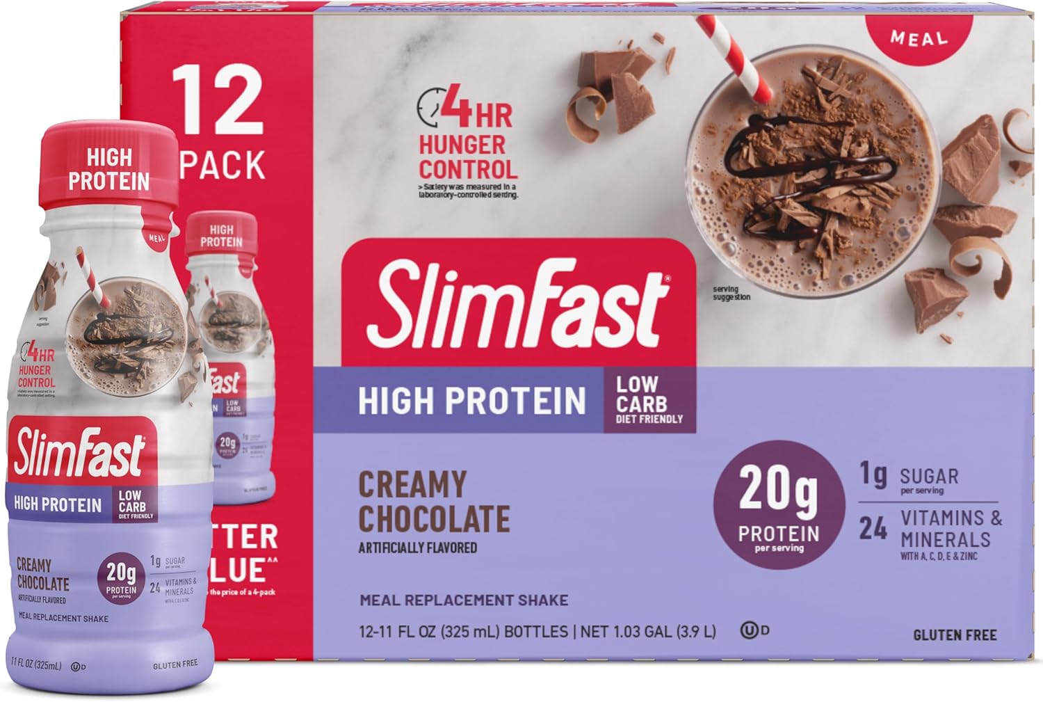 SlimFast Advanced Energy High Protein Meal Replacement Shake, Creamy Chocolate, 20g of Ready to Drink Protein, 11 Fl. Oz Bottle, 12 Count