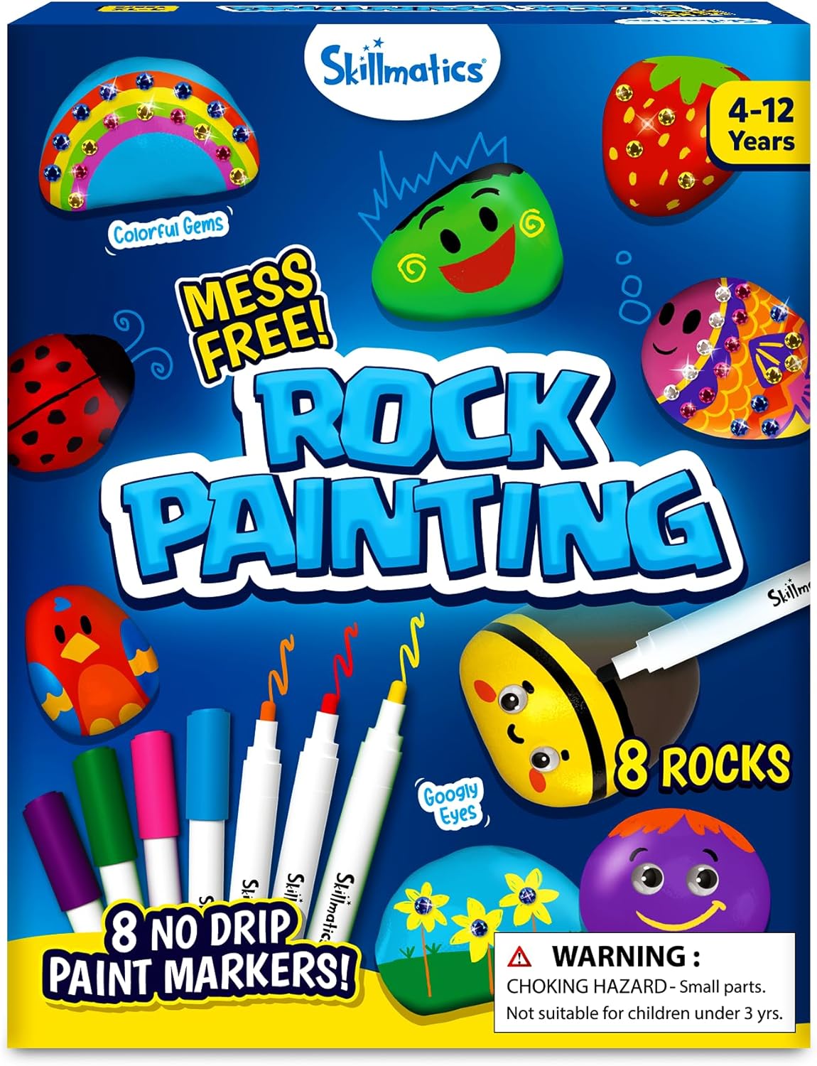 Skillmatics Rock Painting Kit - Mess-Free Art & Craft Activity for Girls & Boys, Craft Kits & Supplies, DIY Creative Activity, Christmas Gifts for Kids Ages 4, 5, 6, 7, 8, 9, 10, 11,12