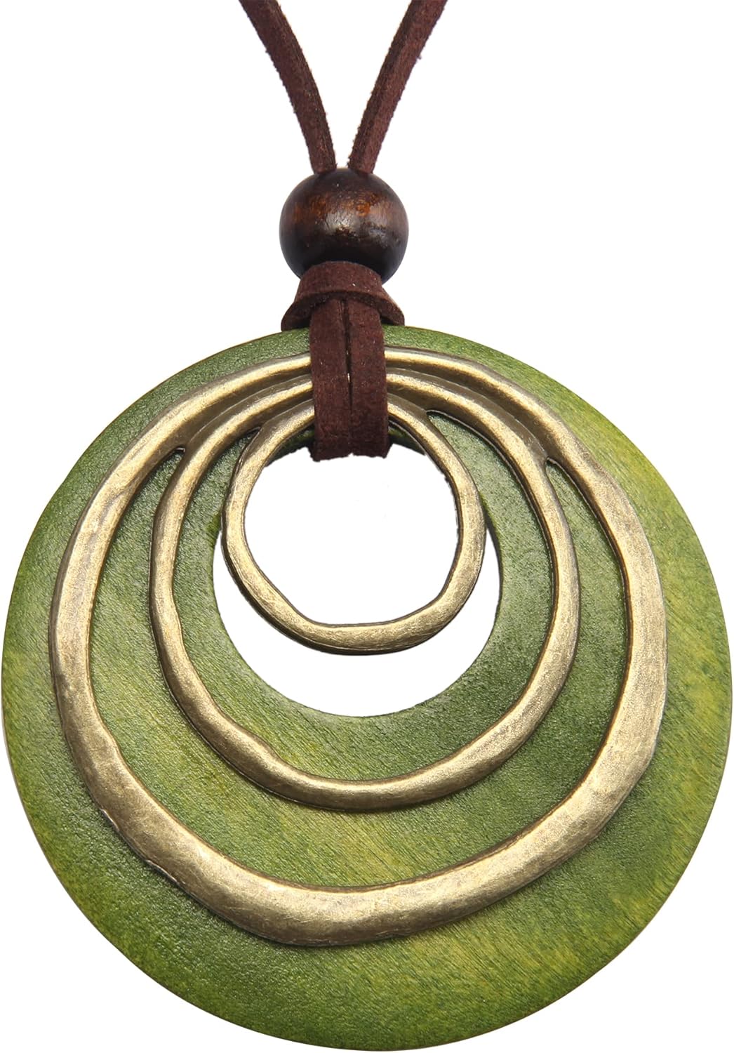 GelConnie Leather Cord Necklace Chain Multilayer Wooden Pendant Necklaces Vintage Jewelry Boho Long Sweater Necklace for Women Men