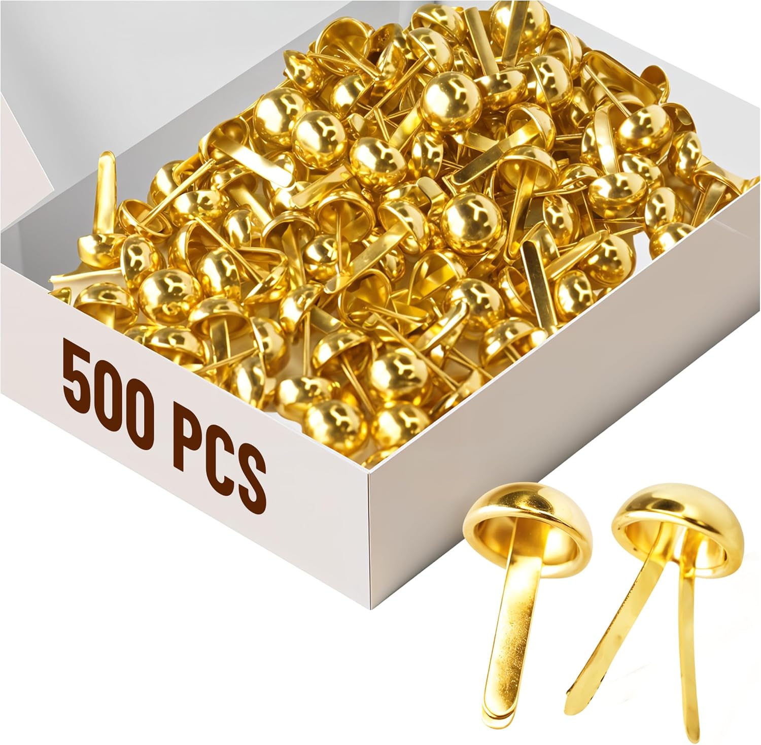 Performore 500 Pcs of 8mm x 16mm Brass Round Head Fastener, Brads for Arts and Crafts, Scrapbooking, Decorating and DIY Uses, Flexible Premium Size and Quality