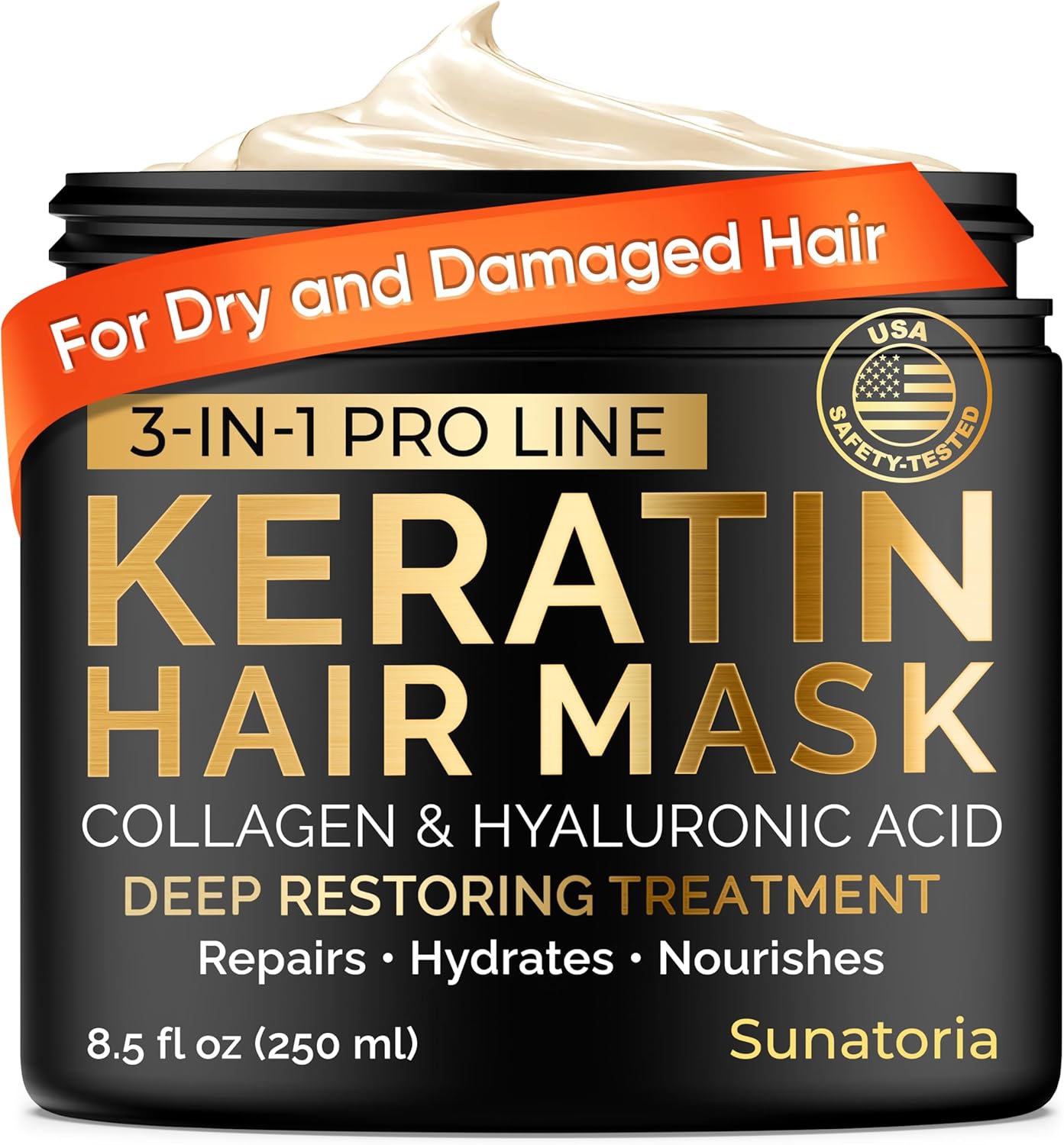 SUNATORIA Keratin Hair Mask - Professional Deep Hair Conditioner - Dry, Split End, Damaged Hair Repair Treatment - Vitamin Complex with Omega 3, 9, Vitamin E Oil - Protein Hair Care