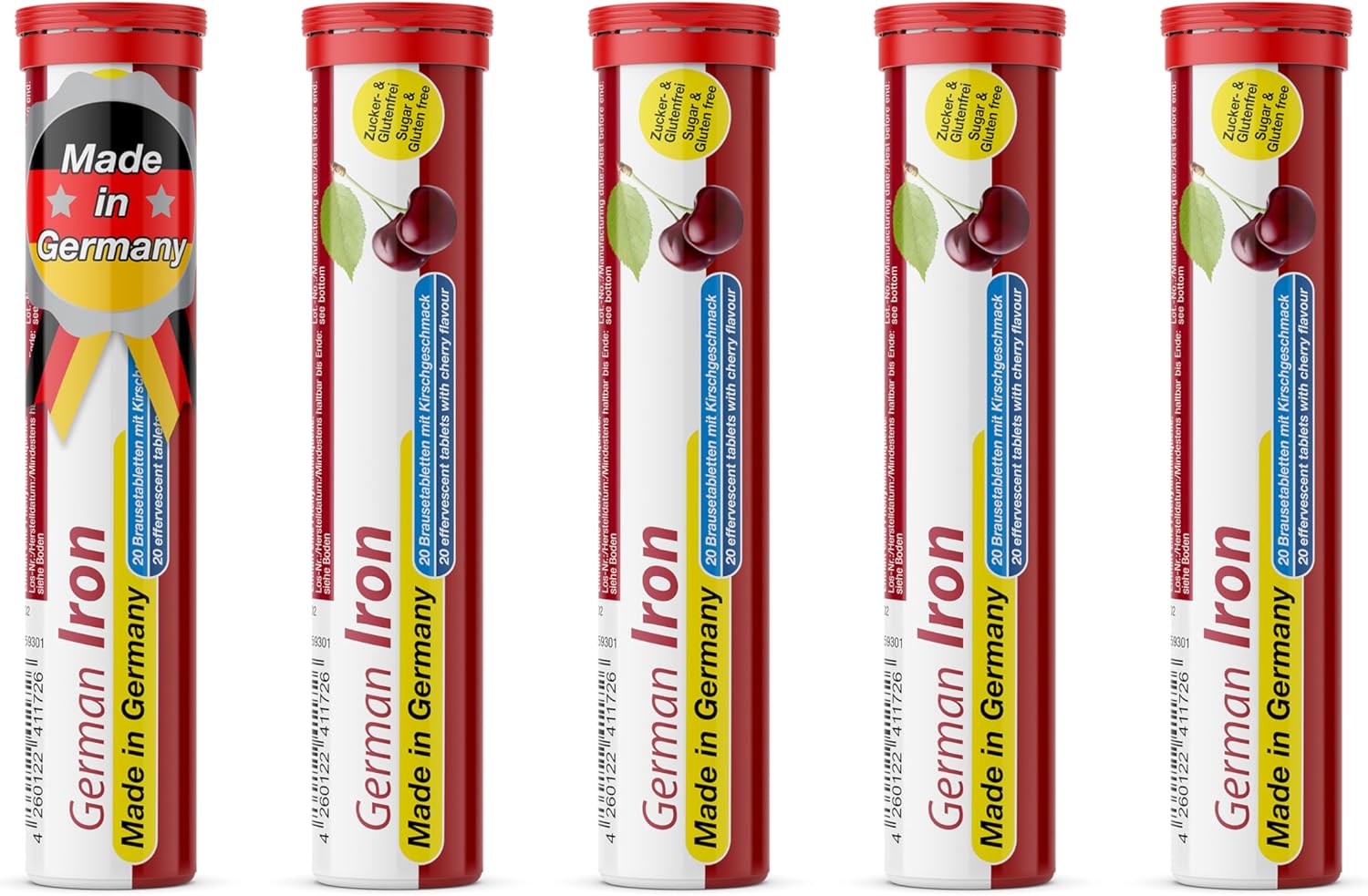 T&D German Iron 14 mg - 100 Vegan Drink Effervescent Tablets - Cherry Flavor - Made in Germany