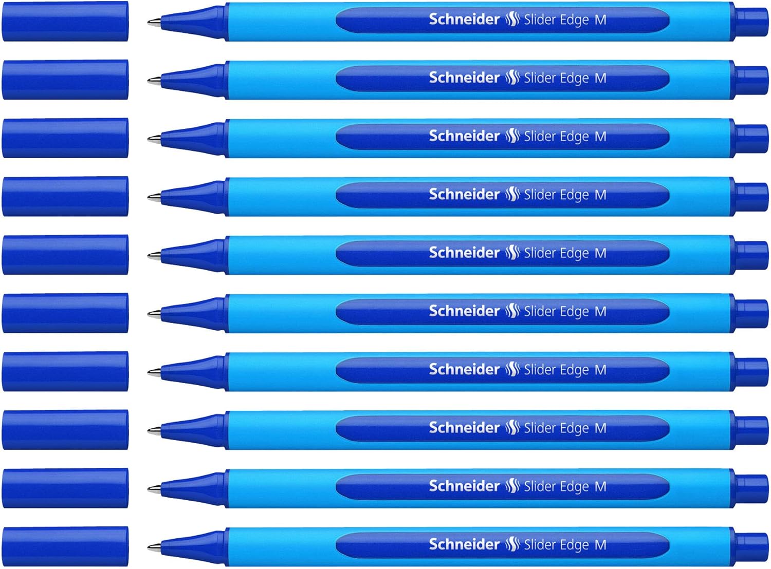 Schneider 152103 Ballpoint Pen Slider Edge with Cap M, Blue, Barrel, Cyan-Blue (Pack of 10)