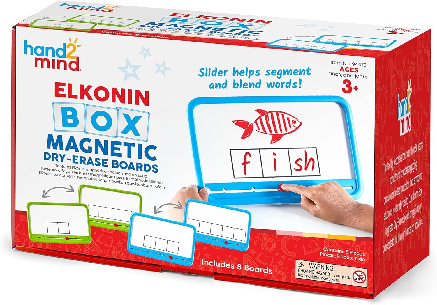 hand2mind Elkonin Boxes Magnetic Dry Erase Boards Set, Phonemic Awareness, Speech Therapy Materials, Letter Sounds for Kindergarten Phonics, Science of Reading Manipulatives (Set of 8)
