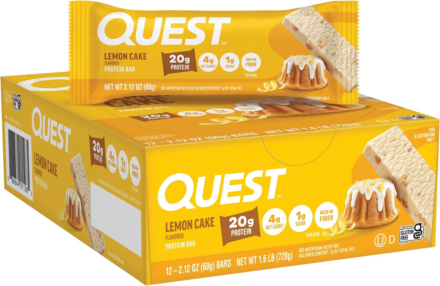 Quest Nutrition Lemon Cake Protein Bars, 20g Protein, 13g Fiber, 12 Count