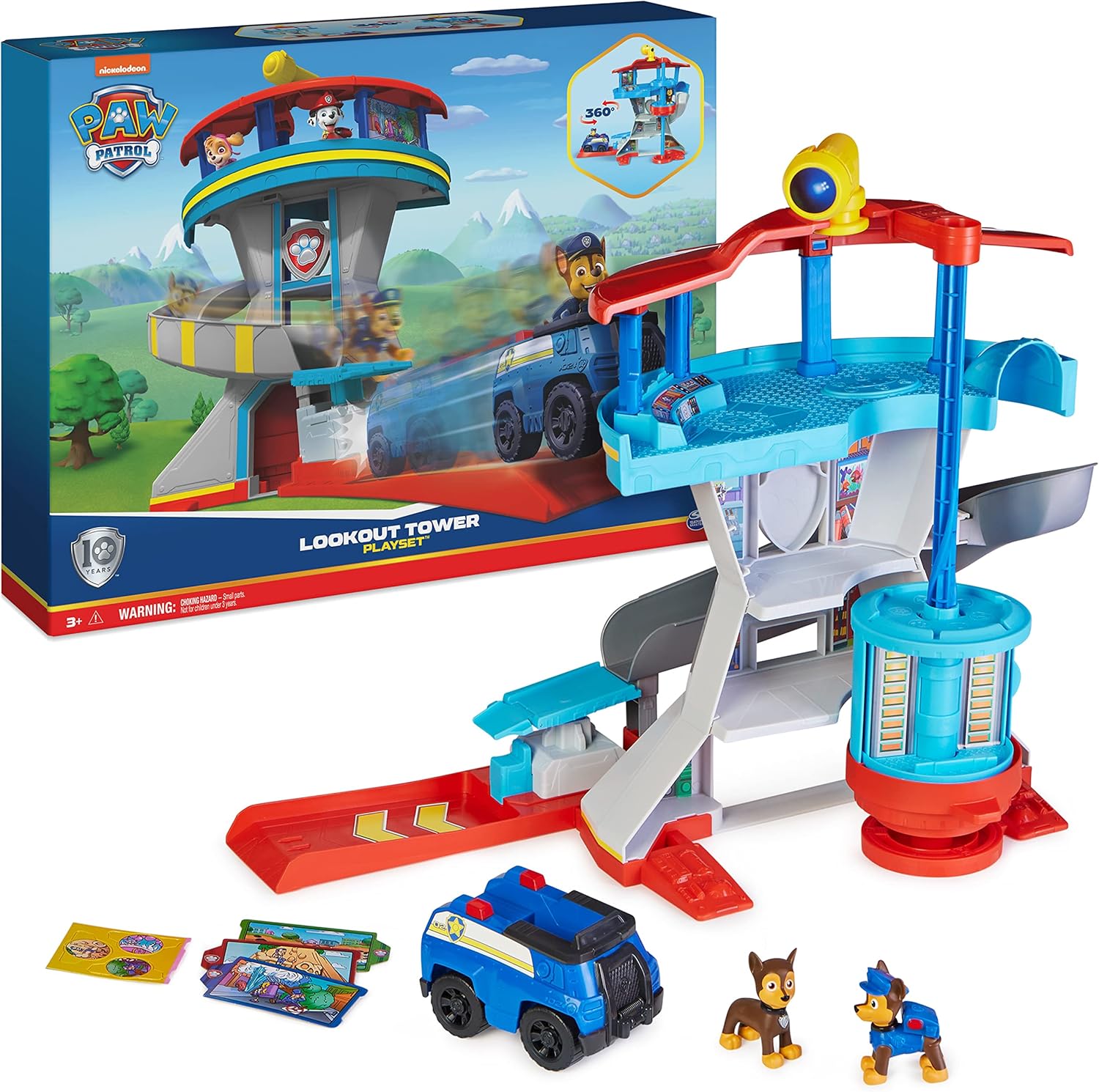 Paw Patrol Lookout Tower Playset with Toy Car Launcher, 2 Chase Action Figures, Chase’s Police Cruiser and Accessories, Kids’ Toys for Ages 3 and up