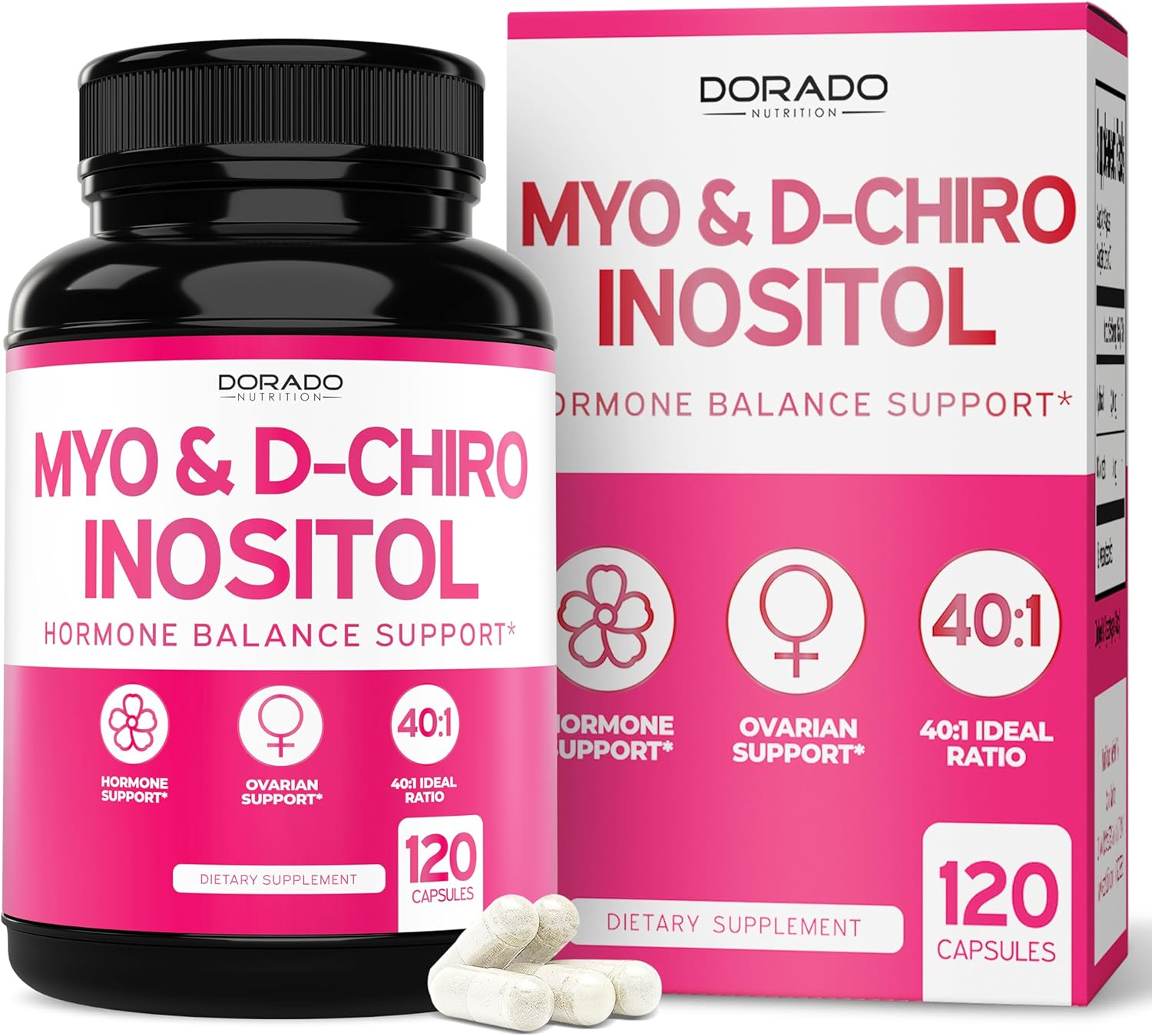 Myo-Inositol & D-Chiro Inositol Supplement For Women (120 Capsules, 2050mg Per Serving Ideal 40:1 Ratio Myo Inositol) Hormone Balance for Women - Third Party Tested, Vegan Safe & USA Made - 120 Count
