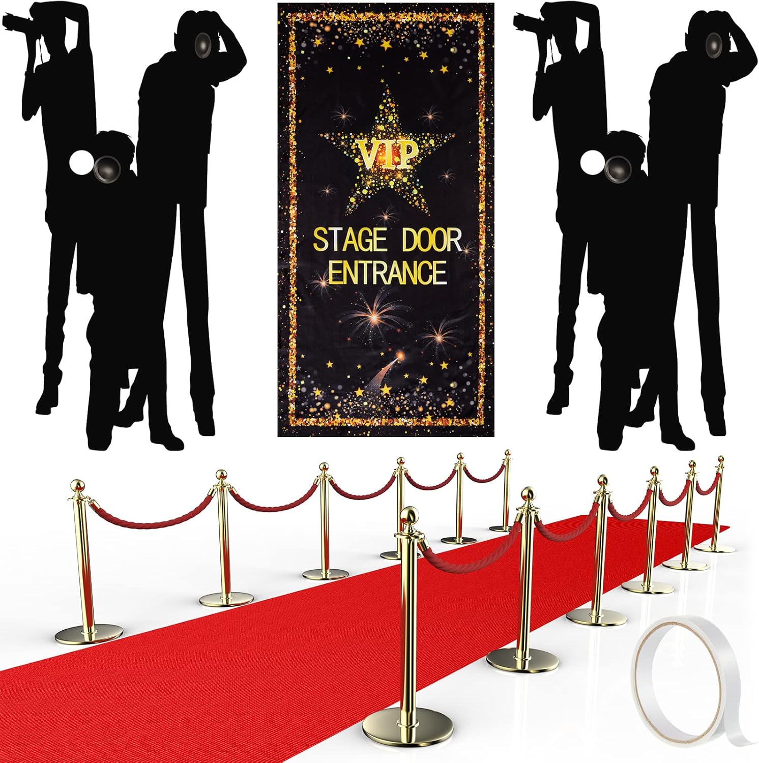 Timtin VIP Stage Door Entrance Banner Photography Backdrop Red Carpet Paparazzi Backdrop Cover Accessory Party 2.6 x 15 ft Red Runner Rug 55 GSM Thickness with Carpet Tape for Party Decoration Supply