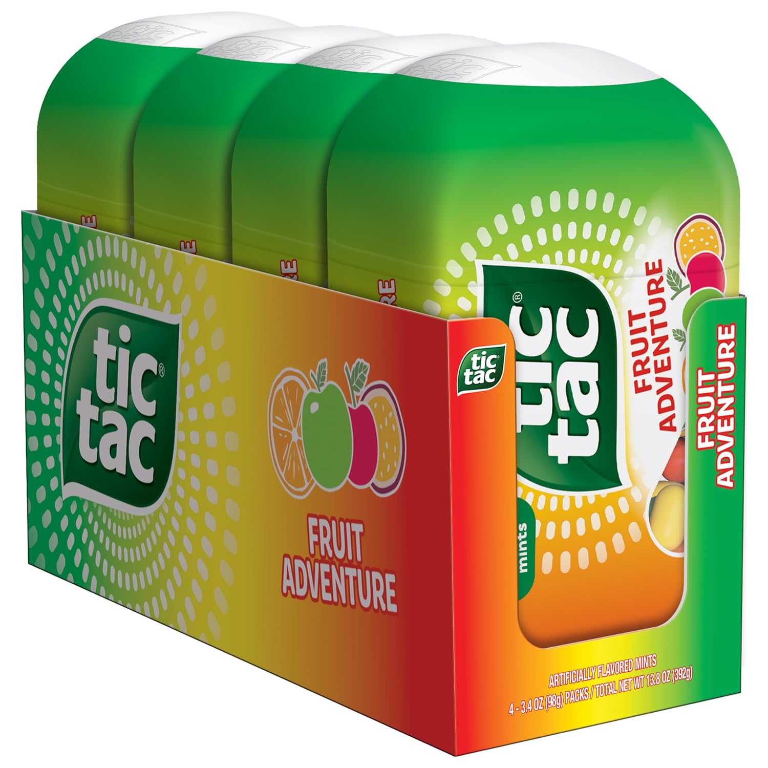 Tic Tac Fruit Adventure Mints, 4 Bottle Packs, On-The-Go Refreshment, 3.4 oz Each