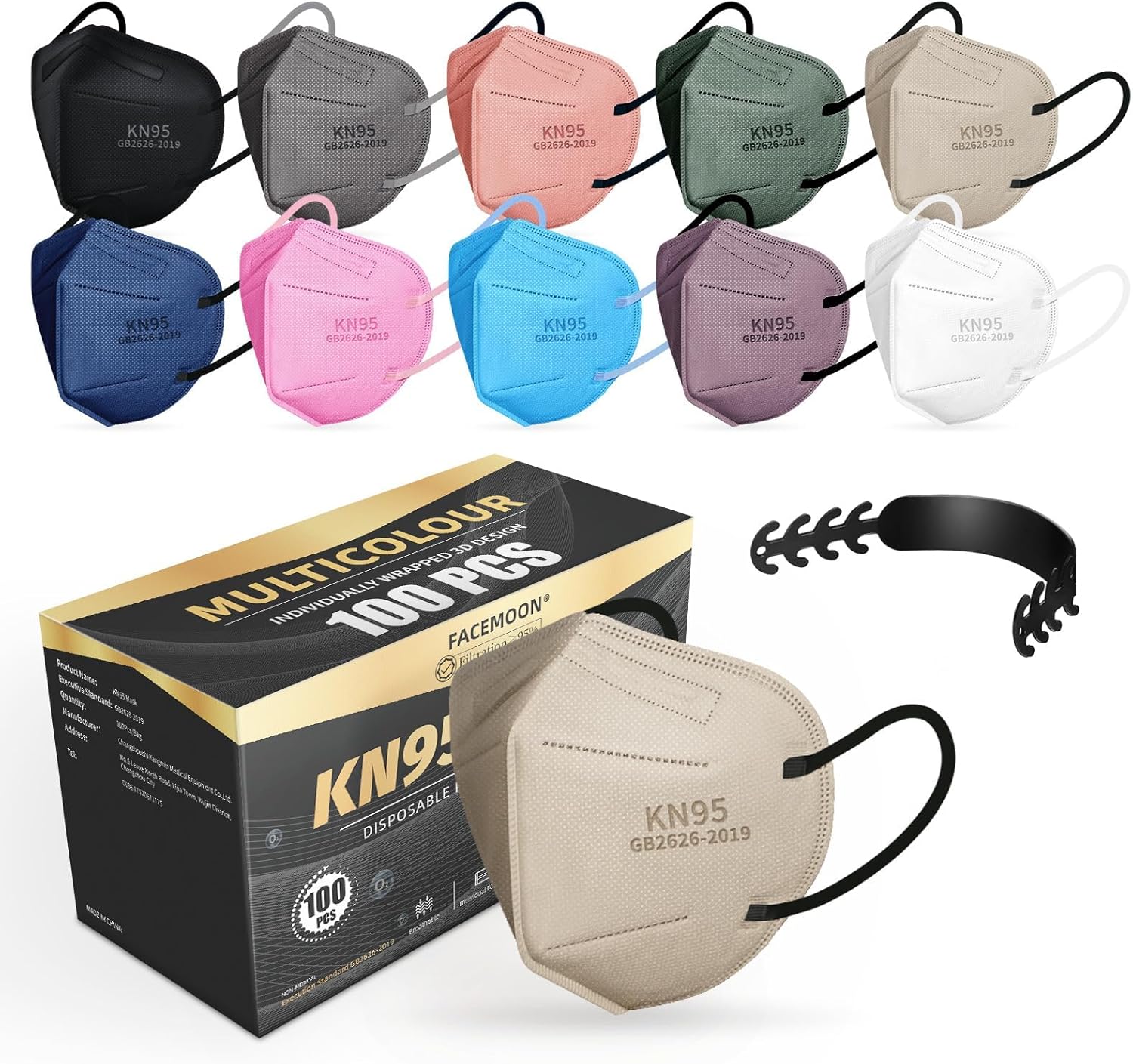 KN95 Face Masks Adults Disposable - 100 Pack KN95 Masks Protective Comfortable KN95 Masks 5-Layer KN95 Breathable Safety Face Masks & 5 Adjustable Mask Holder KN95 Masks 10 Colors