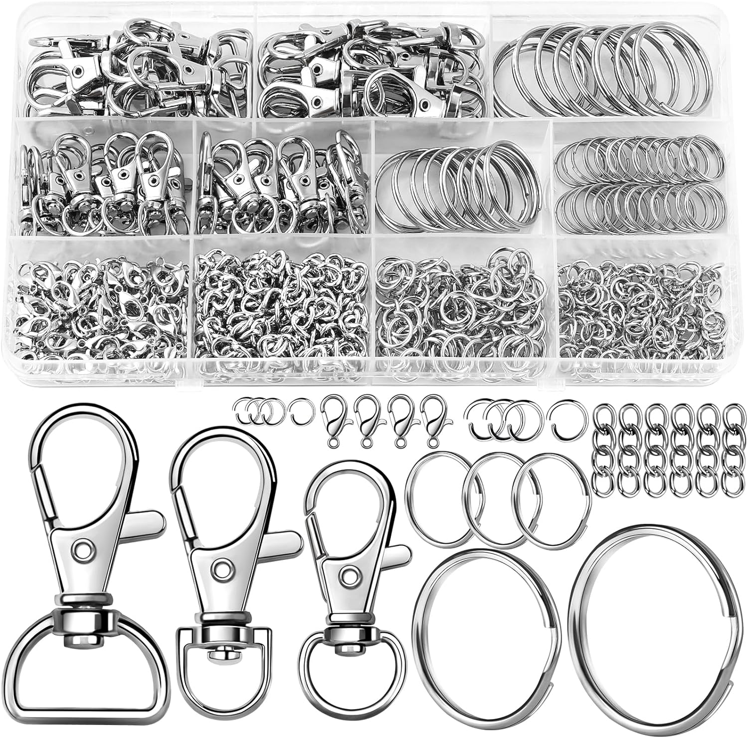JOLCEEY 275pcs Keyring Clip with Key Rings, Lanyard Keychain Clip Hooks Swivel Lobster Clasp Keyring with Split Key Ring Hoop for Keys Bags Jewellery Making Hanging Crafts
