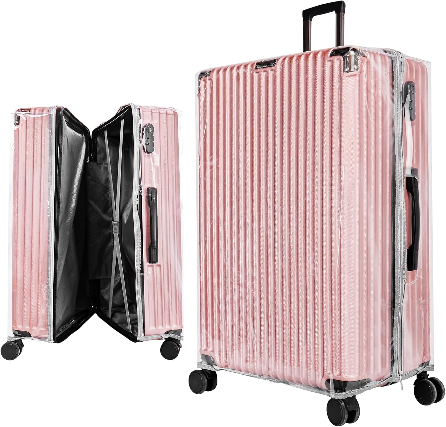 Yotako Upgraded Zippered Clear PVC Suitcase Cover, 30 Inch Luggage Covers for Wheeled Suitcase 30"