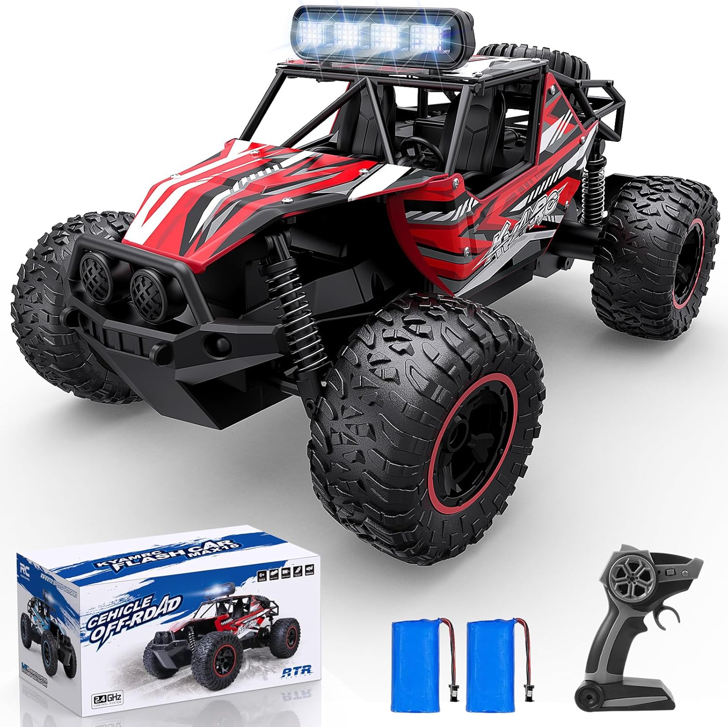 1:16 Scale Off Road Monster Truck Remote Control Car High Speed: All Terrain RC Truck with 2.4GHz Remote Control, Max 25km/h Drift RC Car for Kids Boys Adults Gifts with 2 Rechargeable Batteries