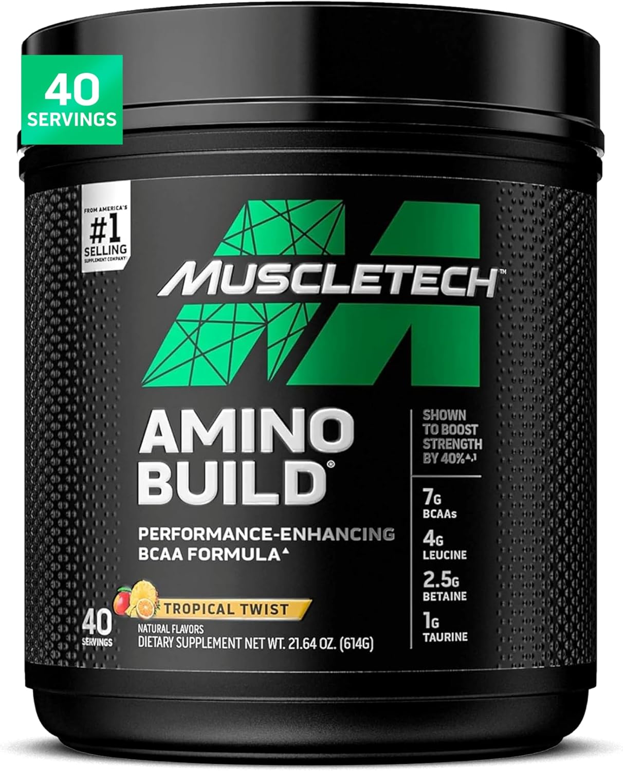 MuscleTech BCAA Powder for Men & Women, Tropical Twist - Amino Acids Nutritional Supplement with Electrolytes for Energy, Muscle Gain & Recovery - Sugar-Free Gym Pre-Workout - 40 Servings