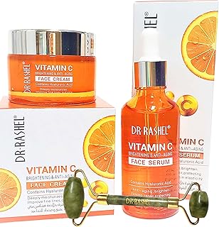 Vitamin C Face Serum And Vitamin C Face Cream Variety Pack | Hyaluronic Acid, Anti Aging and Collagen Essence + 1 Jade Roller Face Massager