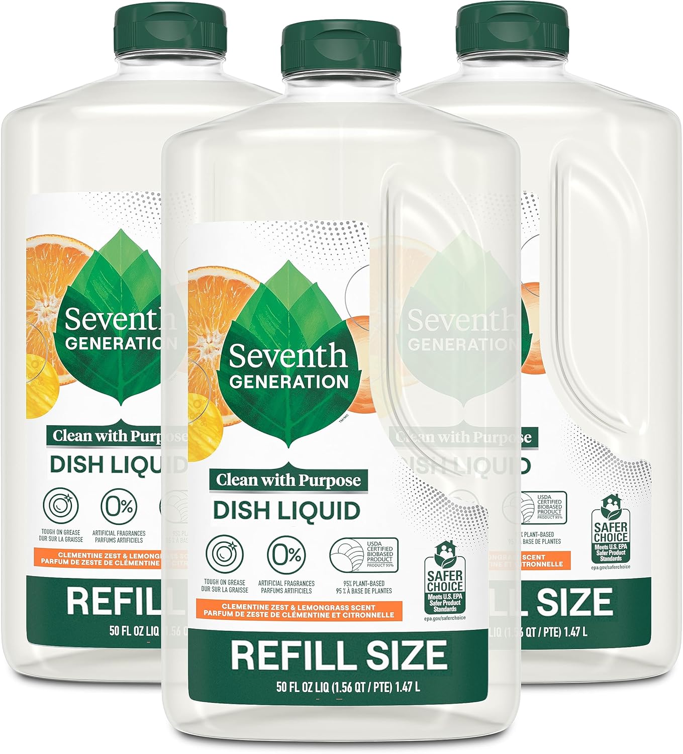 Seventh Generation Hand Dish Wash Refill, Lemongrass & Clementine, 3pk 50z