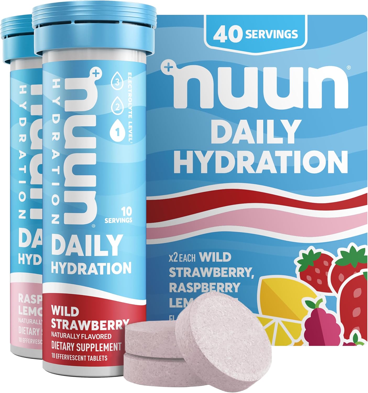 Nuun Hydration Daily, Wellness Electrolyte Tablets, Mixed Berry, No Sugar, 5 Essential Electrolytes for Hydration Vegan, Gluten Free, 4 Pack (40 Servings)