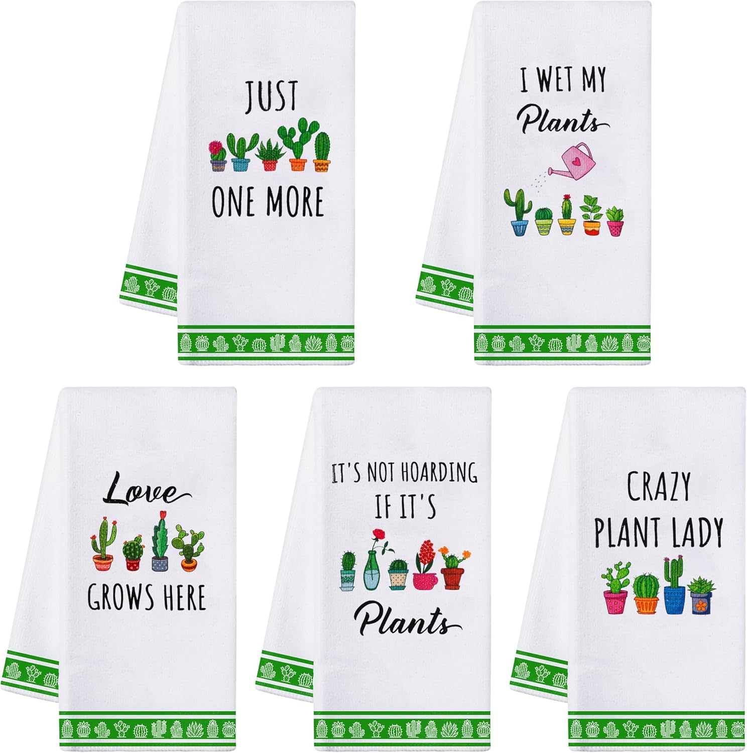 R HORSE 5Pcs Funny Kitchen Towels - Succulent Cactus Plant Kitchen Dishcloth Green Plant Theme Absorbent Cleaning Dishcloth Bar Hilarious Hand Towel Gift for Housewarming Plant Lover Lady Women