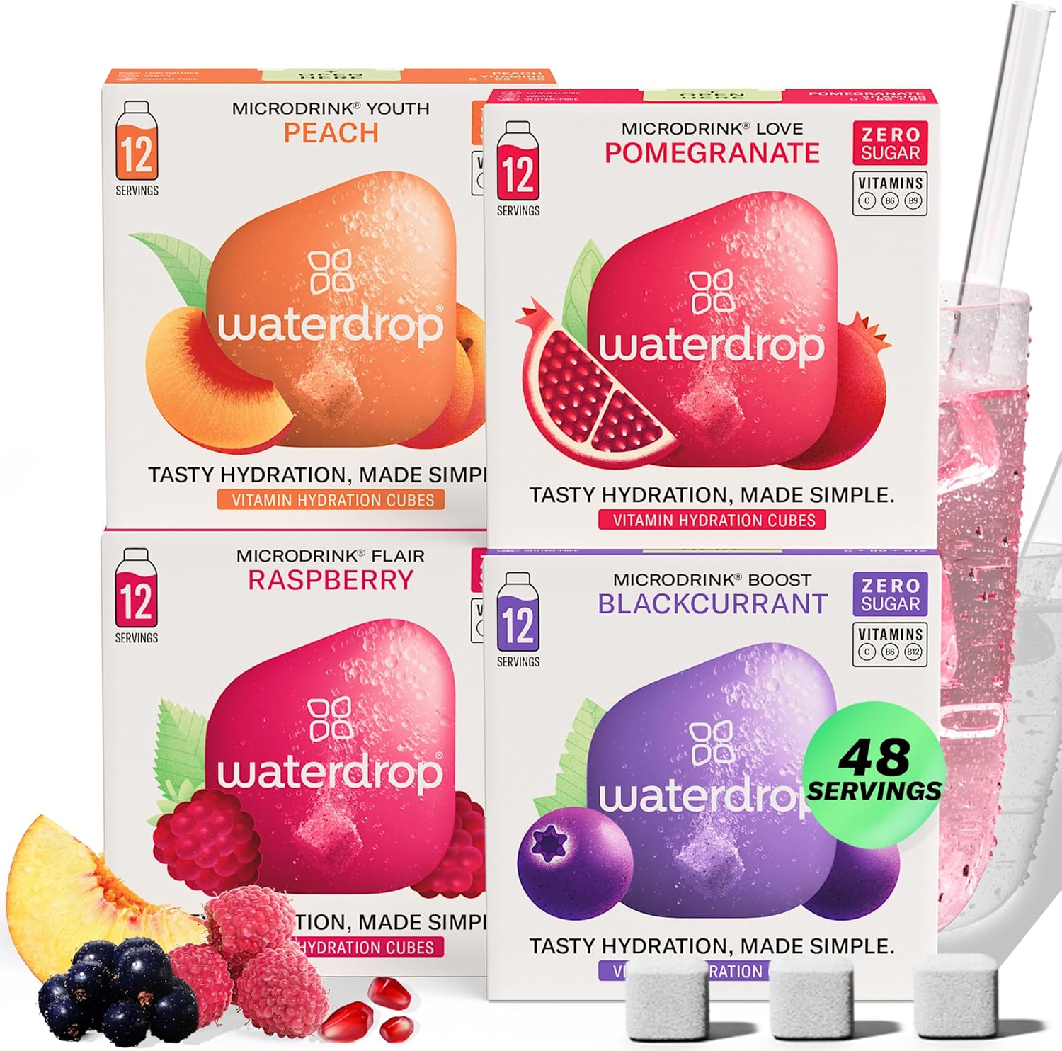 waterdrop® Microdrink Bestseller Set | 48 Drops | 4 Flavours | Sugar-free Instant Drink | Natural fruit and plant extracts + valuable vitamins | Effervescent hydration tablets | Drink powder sachets