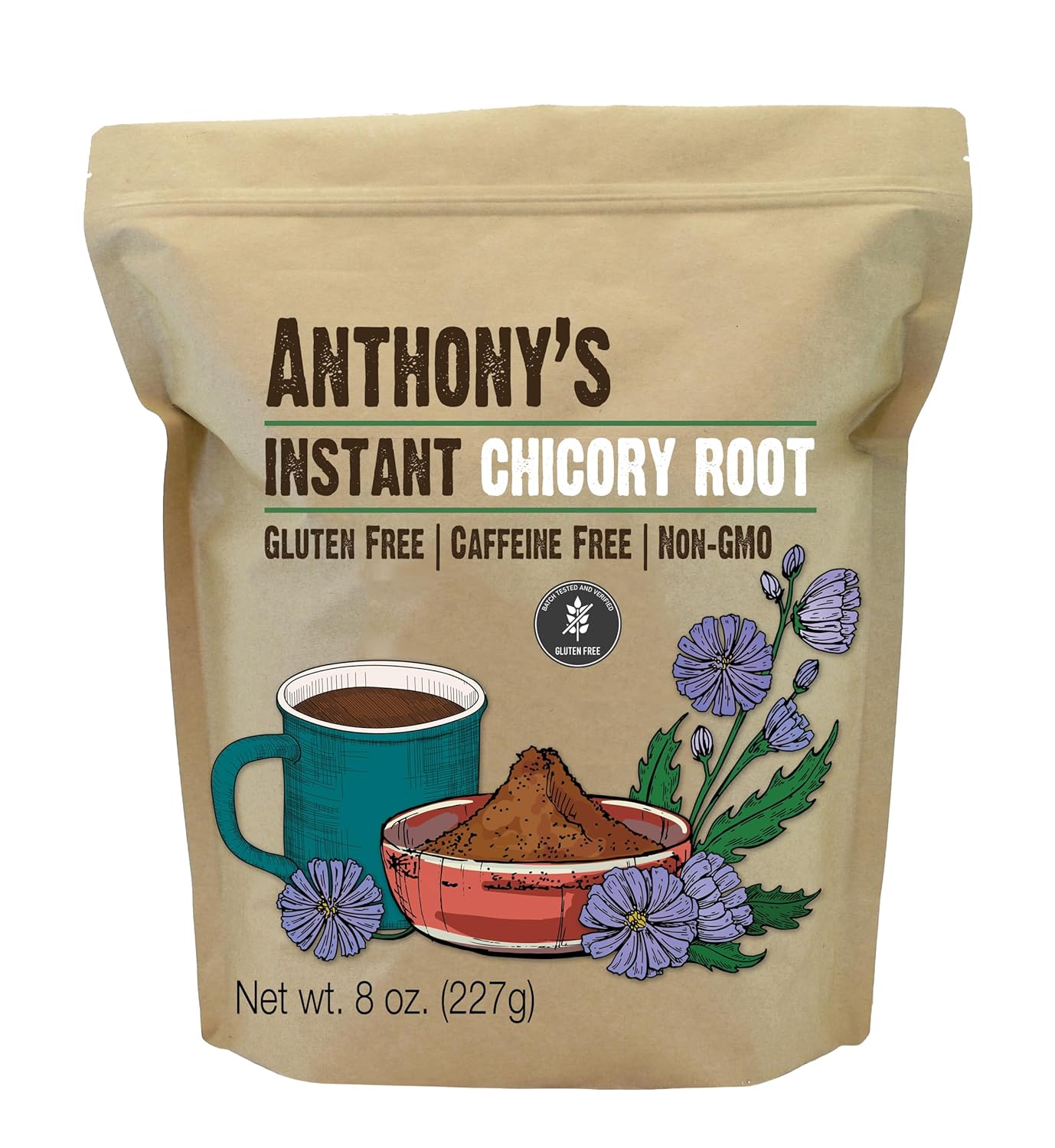 Anthony's Instant Chicory Root, 8 oz, Gluten Free, Caffeine Free, Non GMO, Coffee Alternative