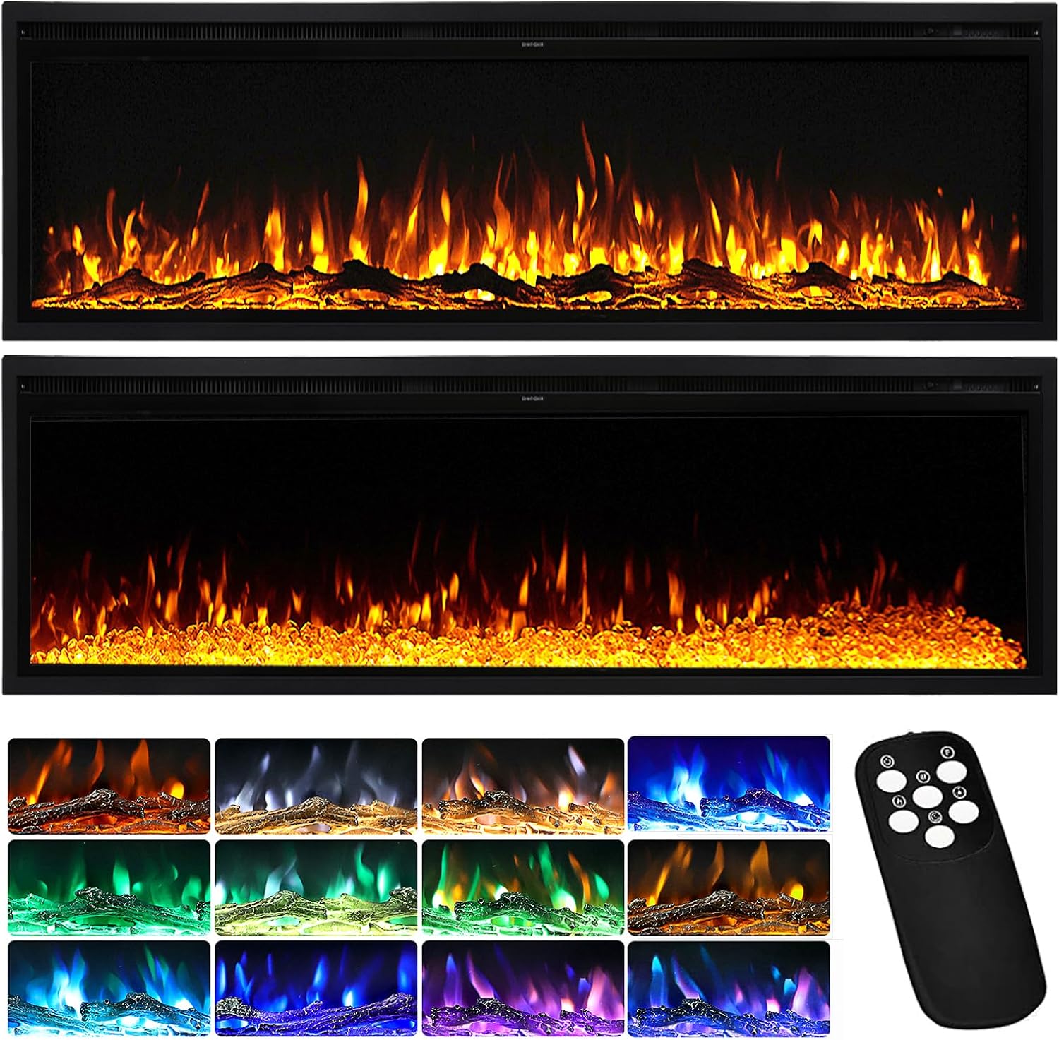 INMOZATA Electric Fire 73inch/186cm Wall Mounted/Recessed/Freestanding Electric Fireplace with Remote Control, 12 Colour Flame Effect Media Wall Fireplace, Crystal & Log Set, 900W&1800W(73"/185cm)