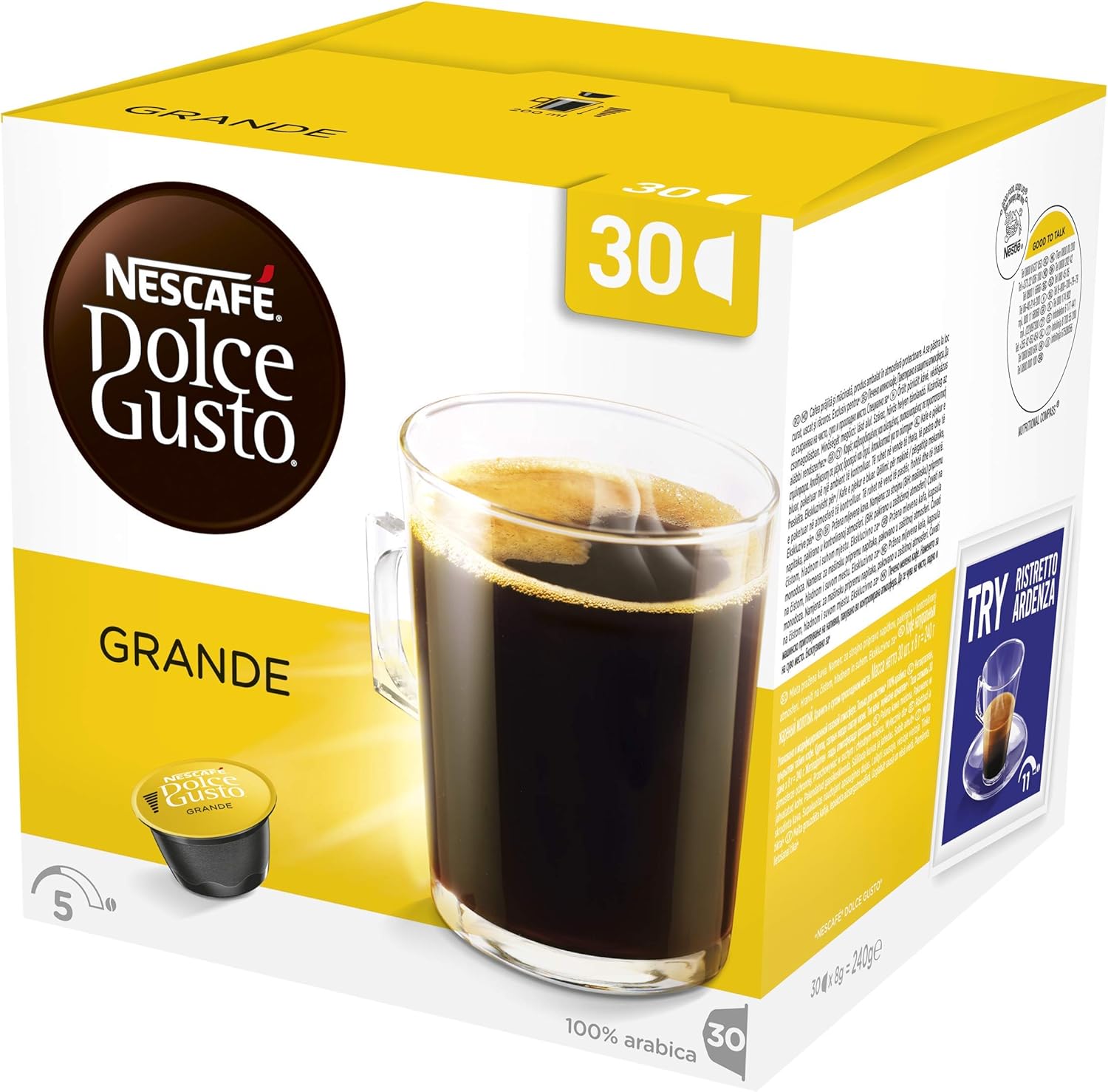 Nescafe Dolce Gusto Grande Coffee Pods 30 Count( Pack of 3), Total 90 Capsules