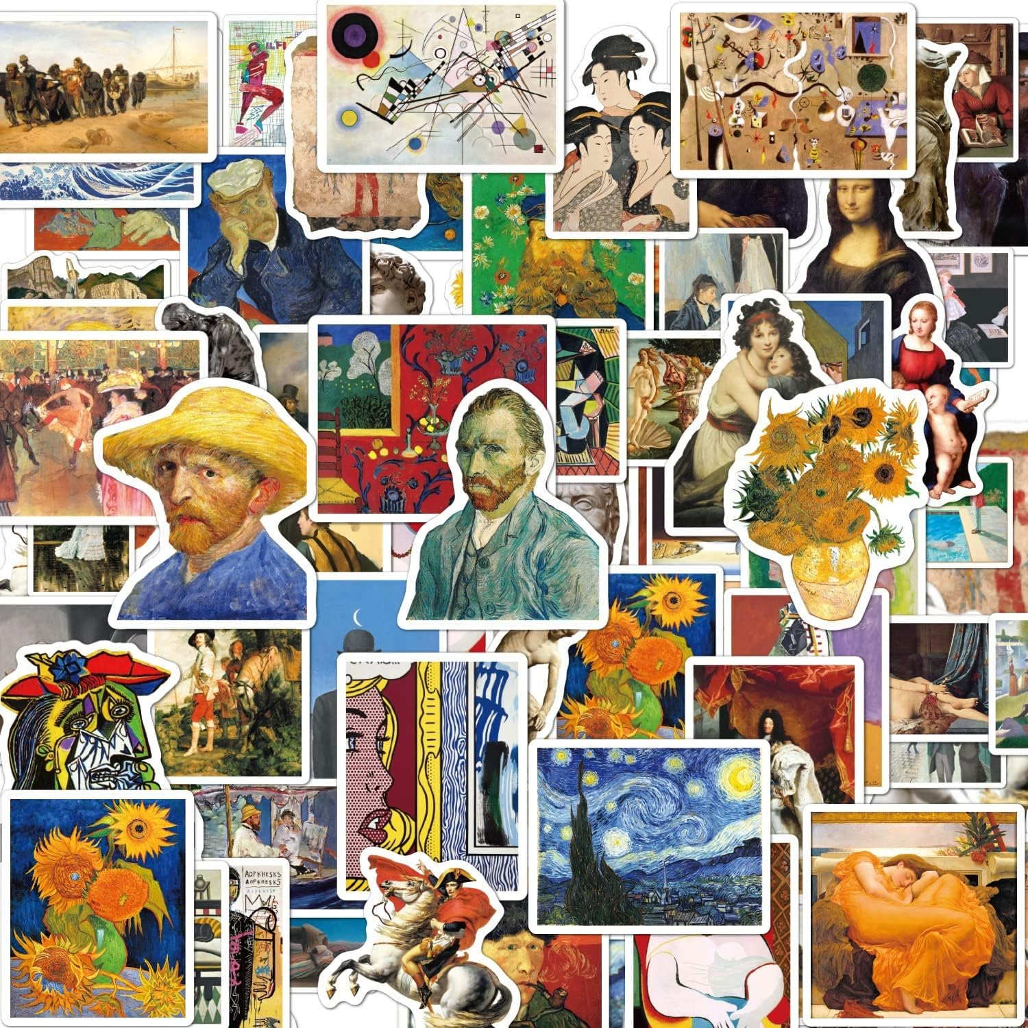 100PCS Famous Paintings & Sculptures Art Stickers, Vinyl Waterproof Classic Stickers, Western Retro Van Gogh Oil Painting Style Sticker, Artist Decals for Laptop Cup Guitar Helmet Luggage Phone