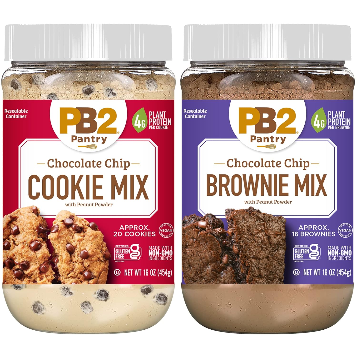 PB2 Pantry Chocolate Chip Cookie and Brownie Mix, Gluten Free, Non-GMO, 4g Protein Per Cookie, Vegan (2 Jars - 16 Oz Each)