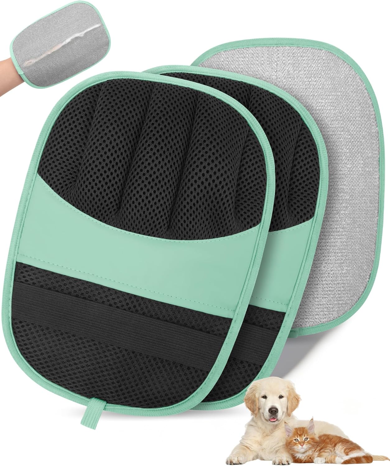 2 Pack Pet Hair Removal Glove - Electrostatic Magic Brush Gloves Pet Hair for Dogs and Cats, The Magic Brush Pure Path Yomi Pet Grooming Needs, Fur Remover for Furniture, Clothes, Car Seats (Green)