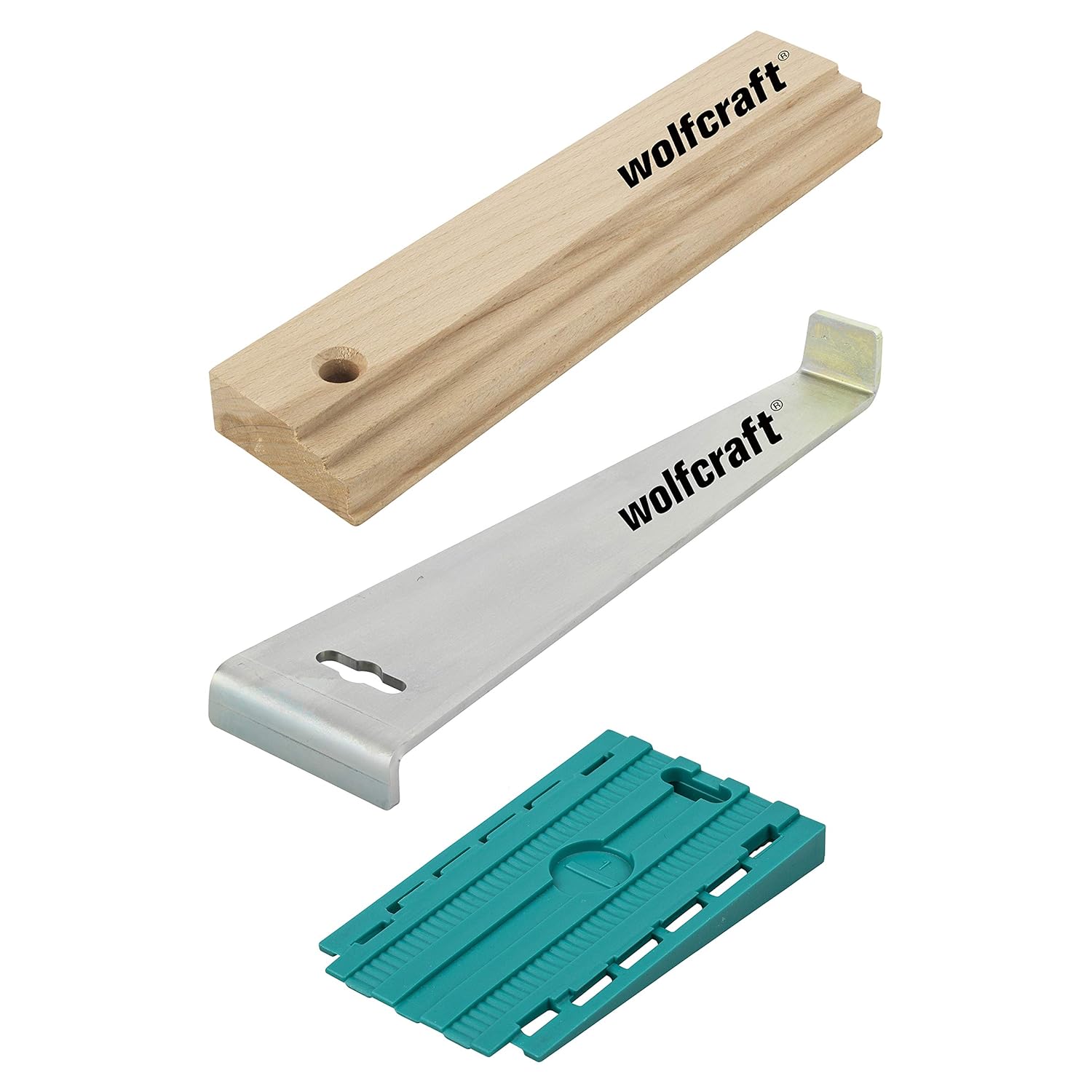 wolfcraft “Laying Laminate and Design Flooring” Success Kit I 6975000 I Complete Set consisting of Pulling Ledge, Tapping Block and 30 Universal Wedges